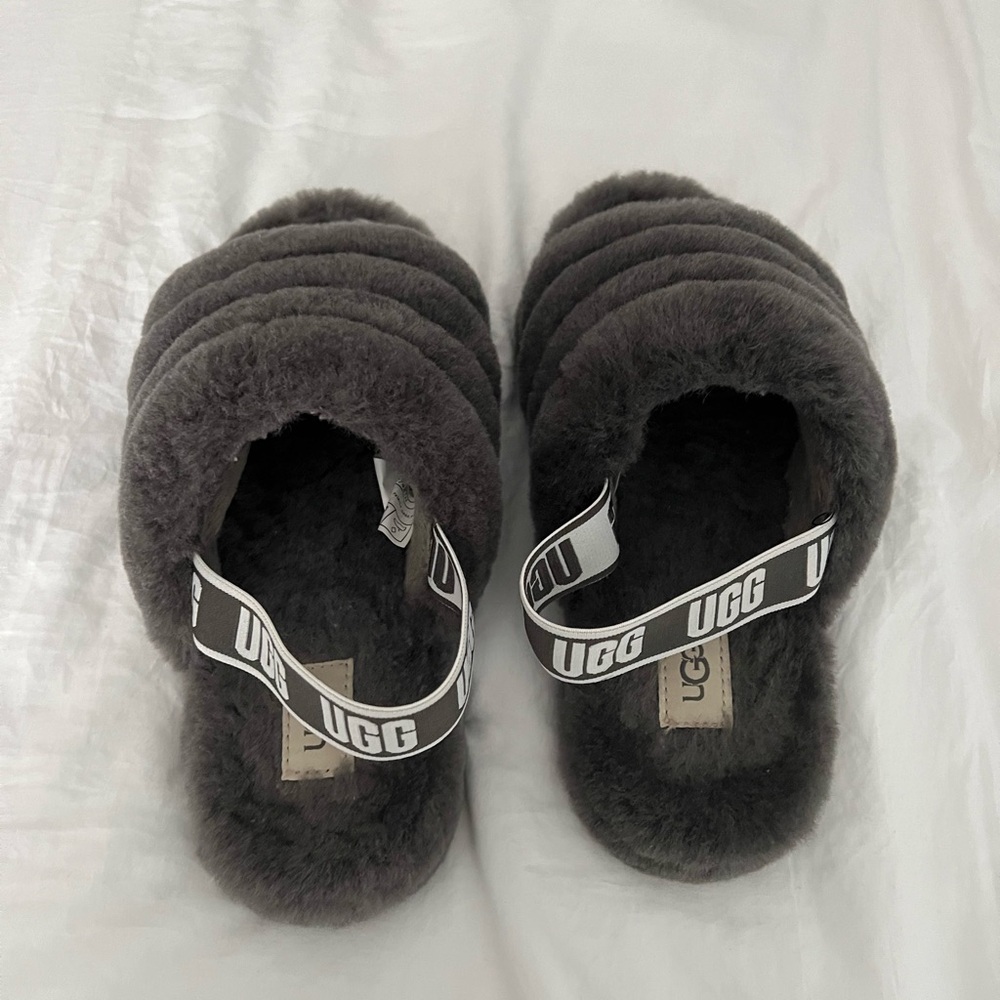 UGG Charcoal Fluffy Slippers
